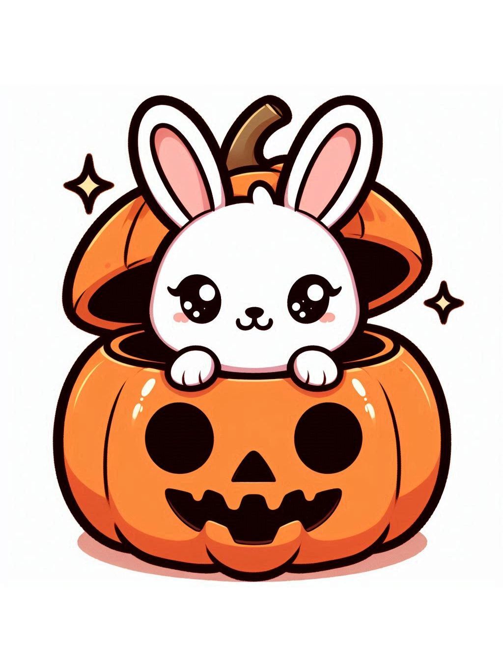 halloween cute animals drawings, featuring a cute bunny peeking out from a carved pumpkin.